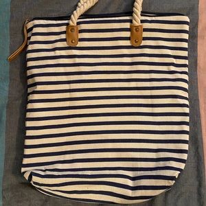 Navy and Cream Striped Tote